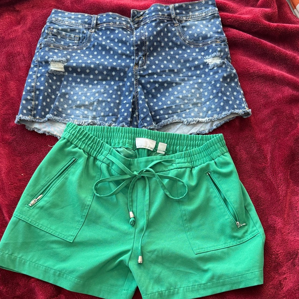 New York & Company Blue Polka Dot Jean Shorts